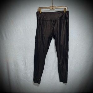 SANTINY Black High Waist Faux Leather Look Leggings 27XL Stretch Coin Pocket